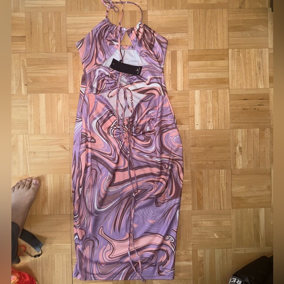 💛 Pink and Purple Swirl Drawstring Dress - Picture 4 of 7